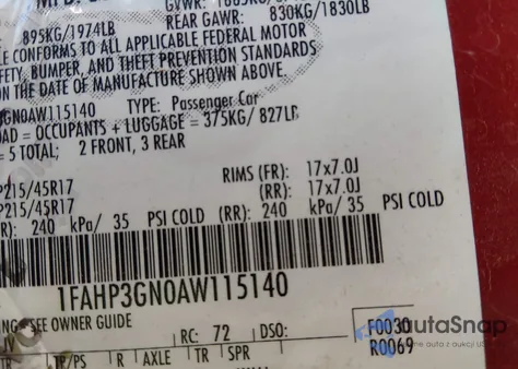 2010 Ford Focus Ses z USA, uszkodzony, nr VIN 1FAHP3GN0AW115140